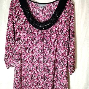 Essentials pink black and white tunic women's 1X  #132